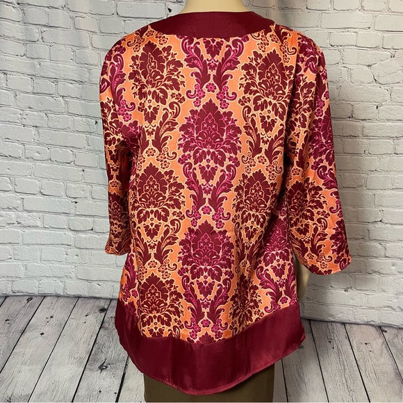 New Susan Graver Red Printed Woven Open-Front Cardigan Size S - Picture 7 of 13